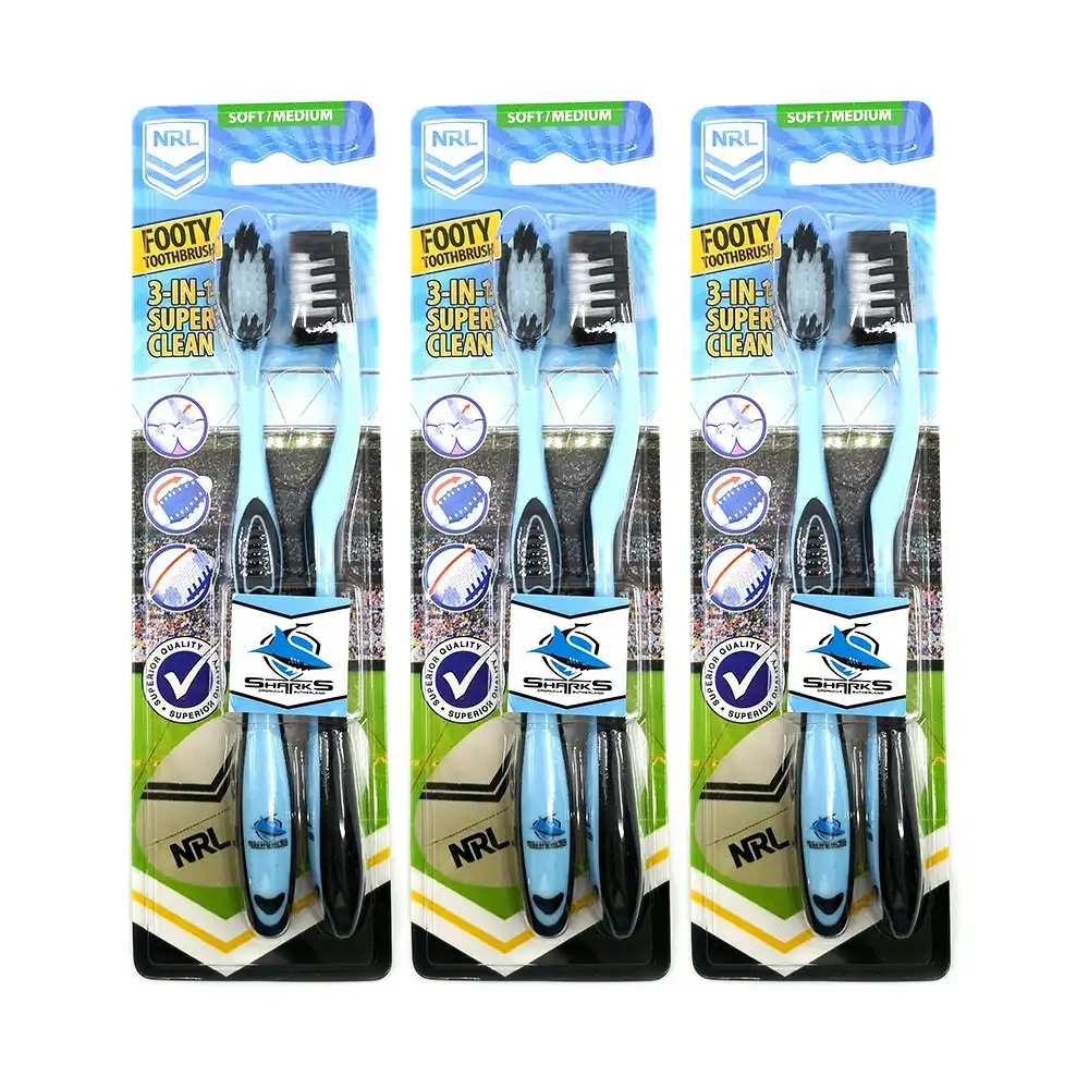 6pc NRL Cronulla Sharks Soft/Medium Toothbrush Kids/Adults Oral Care 6y+