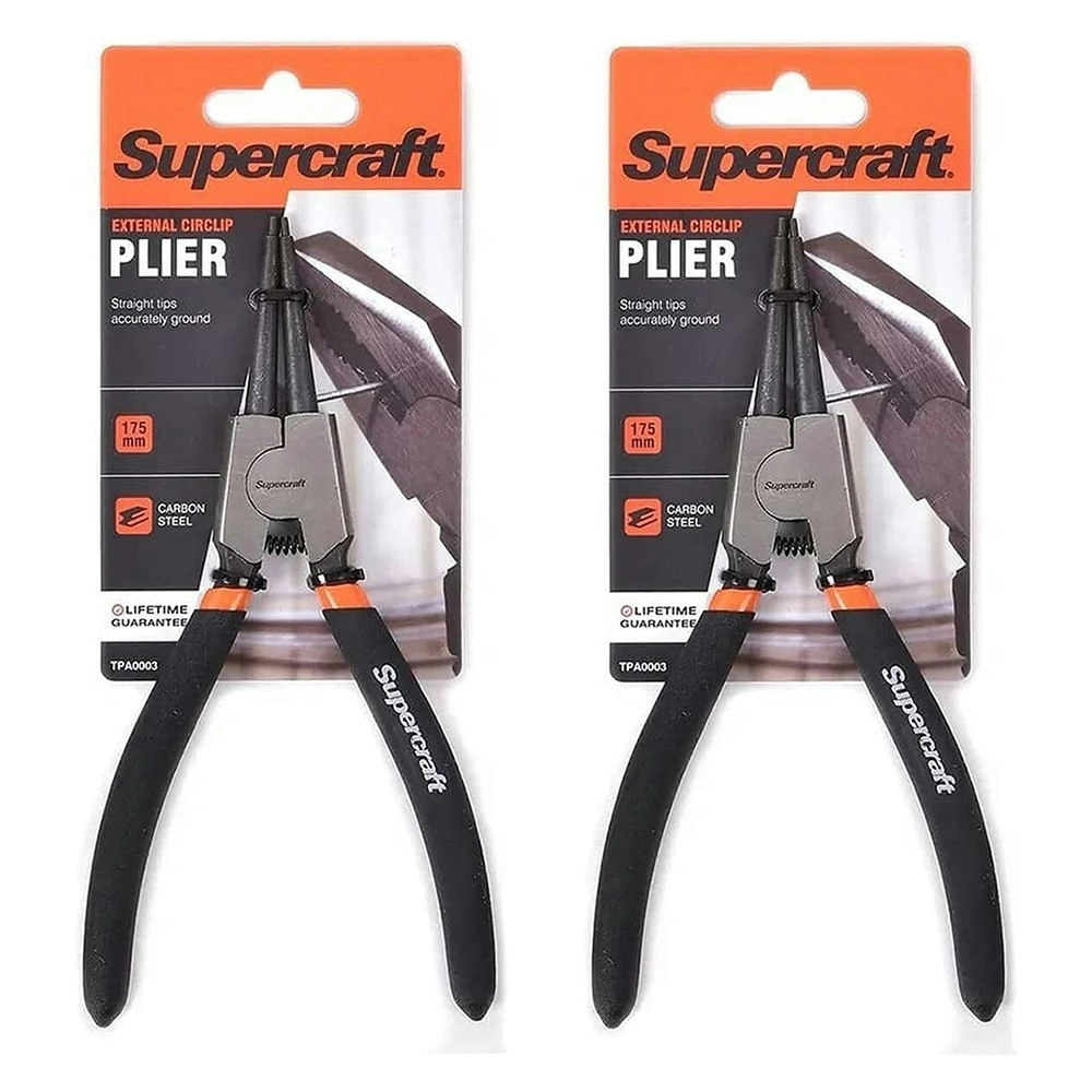 2x Supercraft External Circlip Straight Pliers Carbon Steel w/Vinyl Grip 175mm