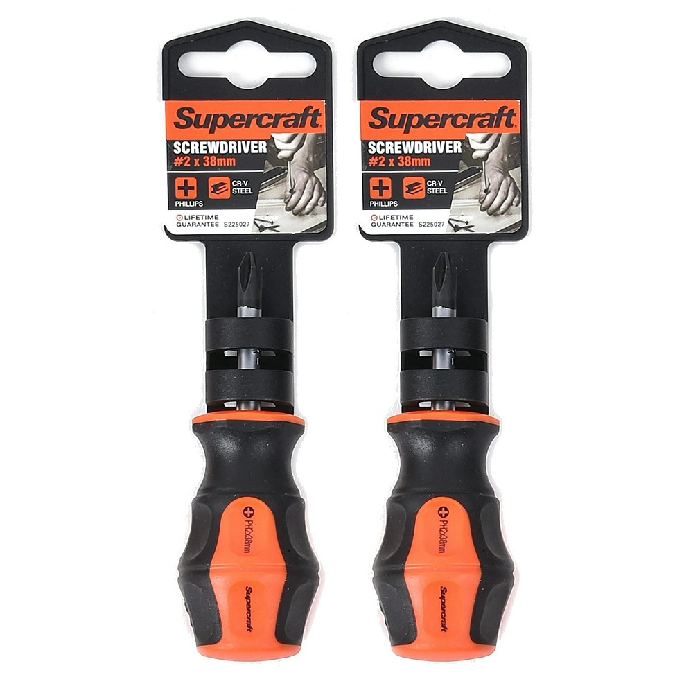 2x Supercraft CR-V Steel Precision Screwdriver Phillips Head #2 6x38mm Home DIY