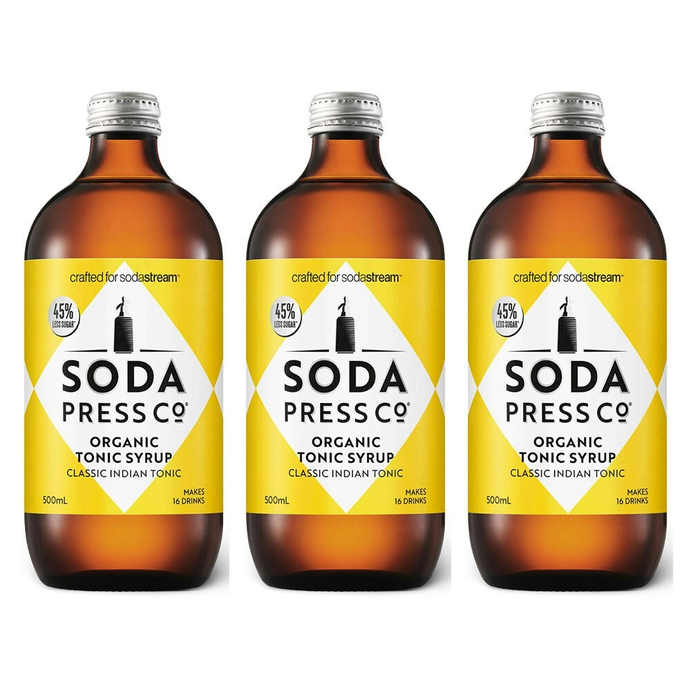 3PK SodaStream 500ml Soda Press Organic Syrup/Mix 50% Less Sugar Indian Tonic