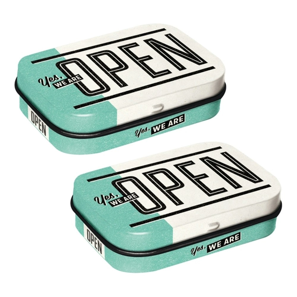 2x Nostalgic Art 6cm Metal Tin Mint Box Open White Fresh Breath Hard Candy Mints