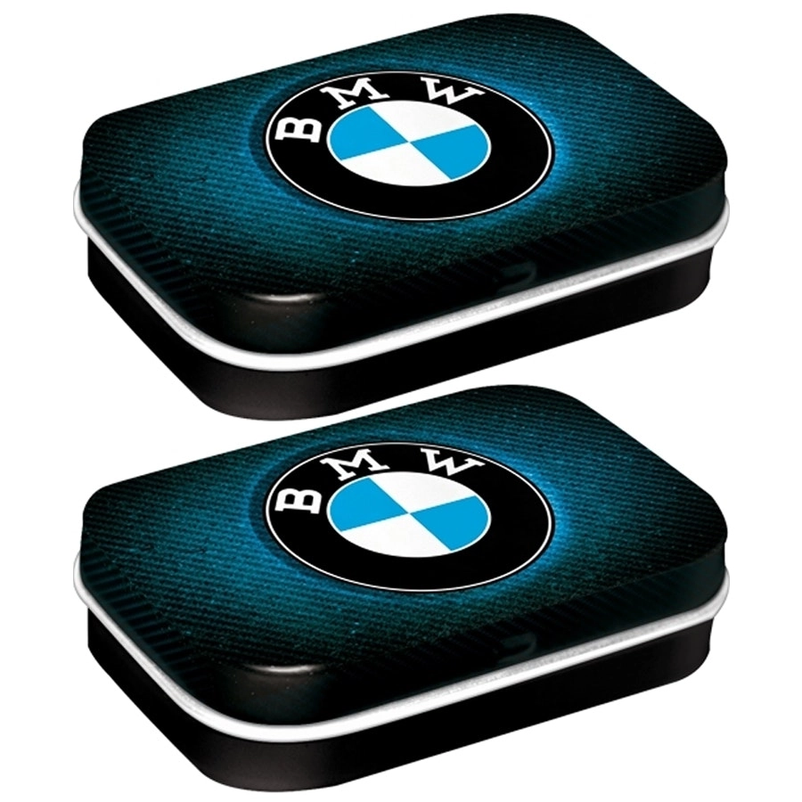 2x Nostalgic Art 6cm Metal Tin Mint Box BMW Logo Blue Shine Fresh Breath Candy