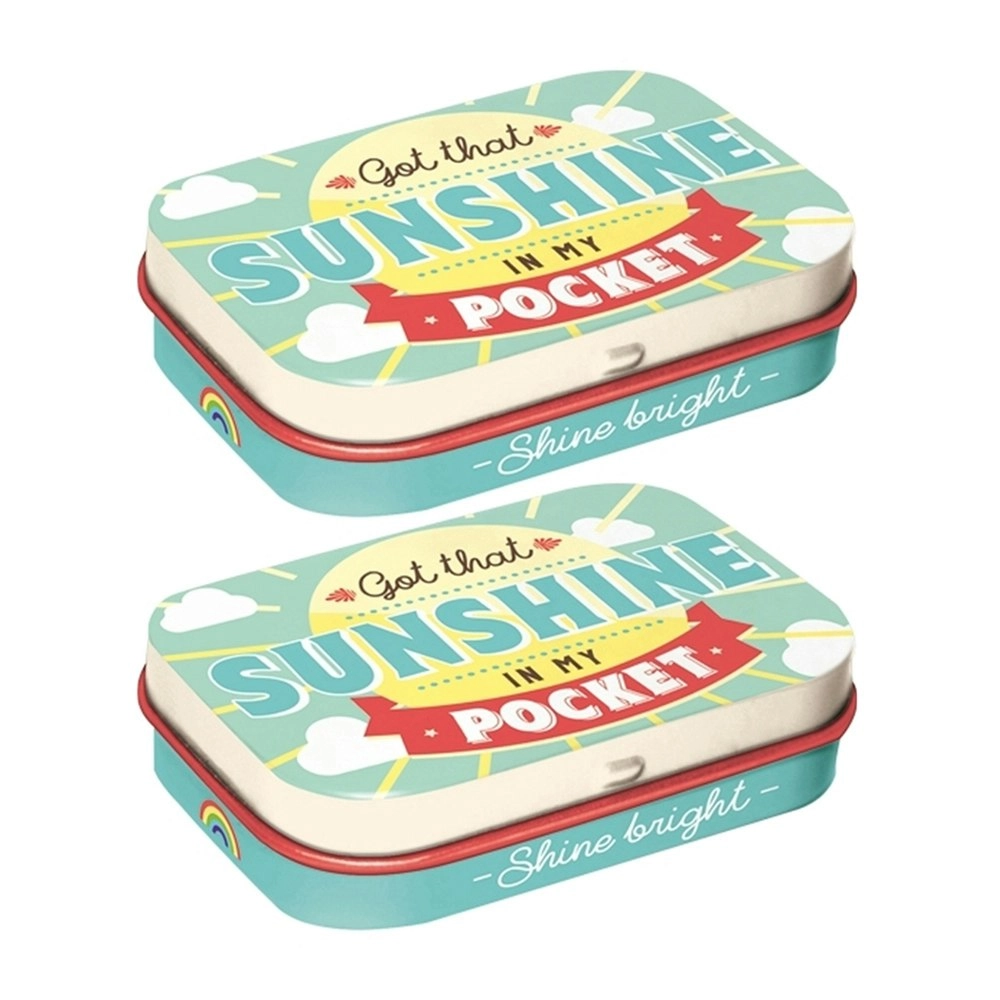 2x Nostalgic Art 6cm Mint Tin Box Sunshine In My Pocket Fresh Breath Hard Candy