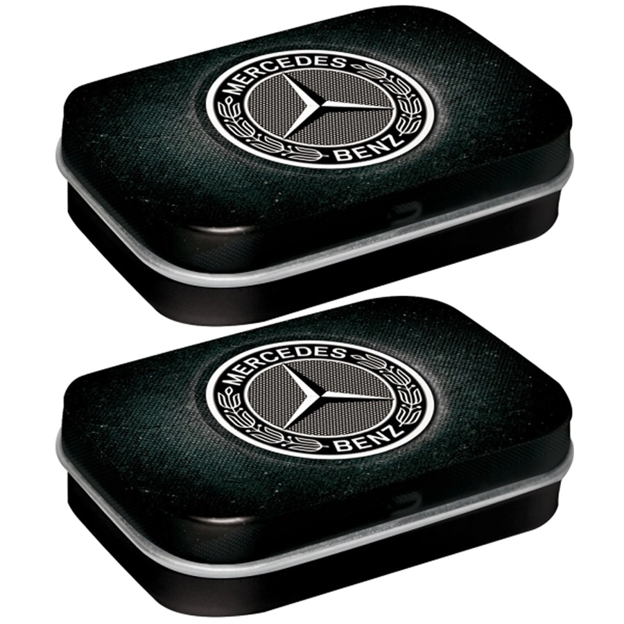 2x Nostalgic Art 6cm Metal Tin Mint Mercedes-Benz Logo Black Fresh Breath Candy