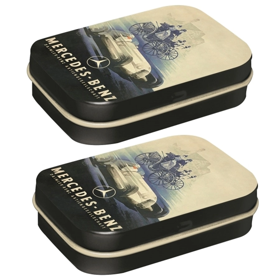 2x Nostalgic Art 6cm Metal Tin Mint Mercedes-Benz Silver Arrow Historic Candy