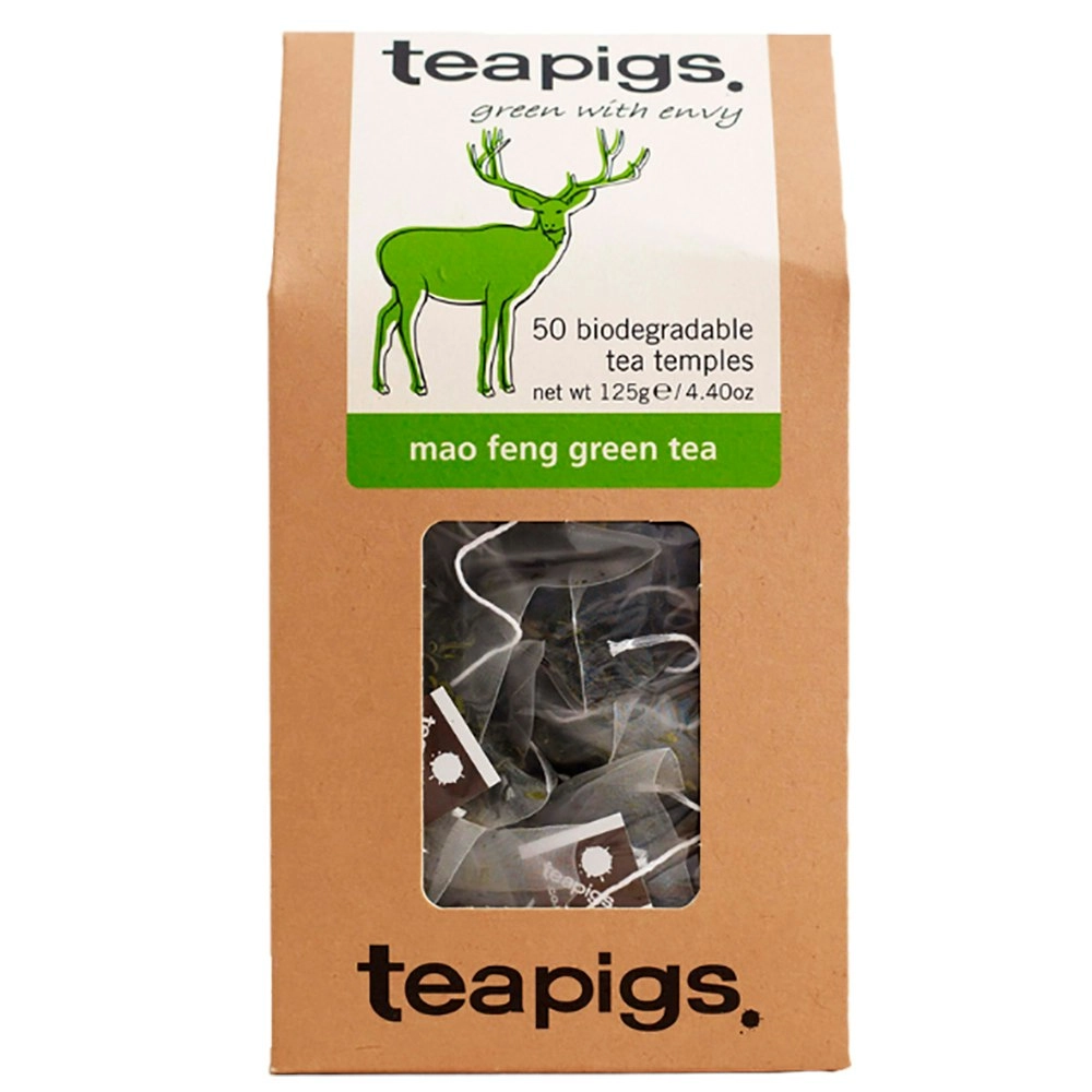 50pc Teapigs Mao Feng Light Green Tea Leaf Bags/Temples Plant Based Hot Drink