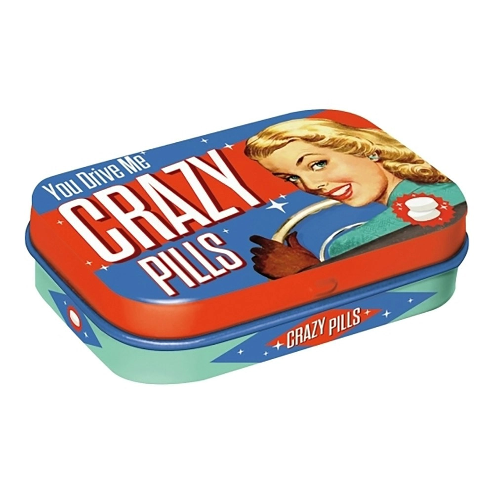 Nostalgic Art 6cm Metal Tin Mint Box Crazy Pills Fresh Breath Hard Candy Mints