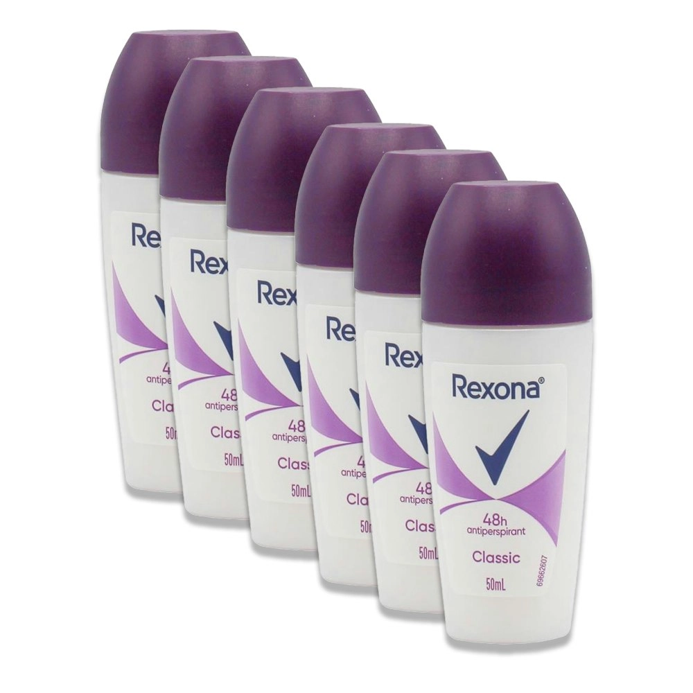 6x Rexona 50ml Roll On Antiperspirant Deodorant Invisible Dry & Fresh Classic