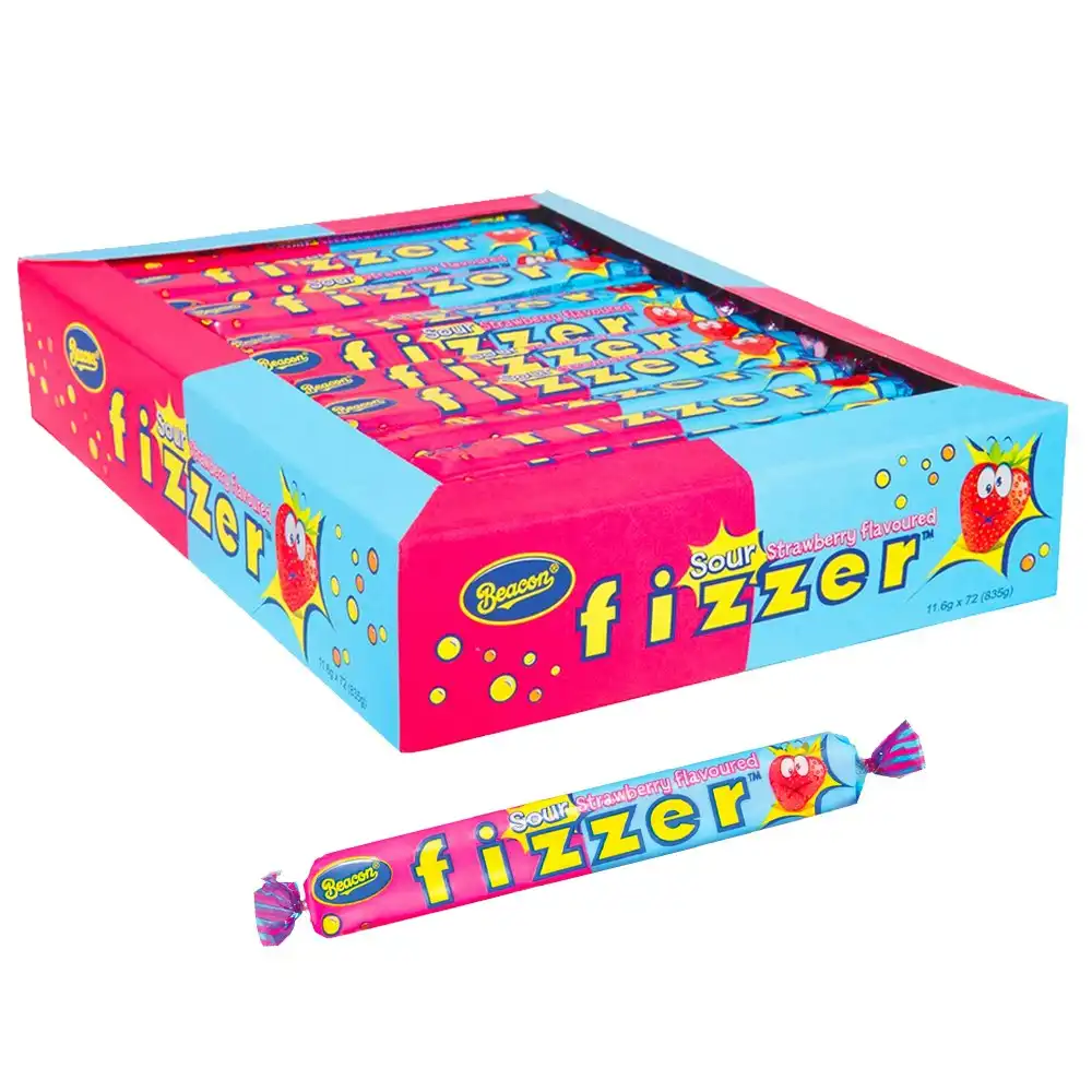 72pc Beacon 11.6g Fizzer Sour Strawberry Flavour Soft Candy/Lolly ...