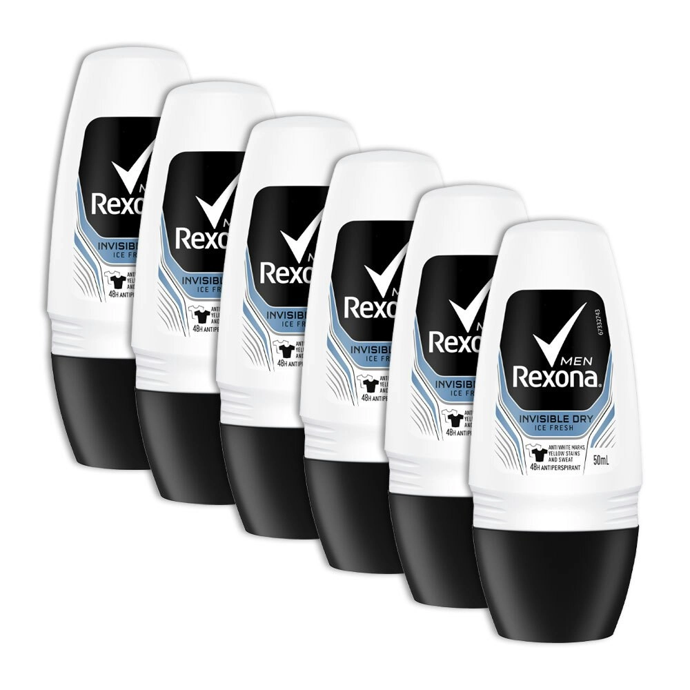 6x Rexona Deodorant Men Underarm Sweat Roll On Invisible Dry Ice Fresh 50ml