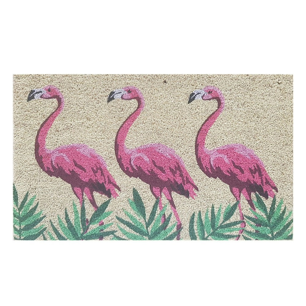 Solemate PVC Backed Coir Flamingos 45x75cm Slimline Outdoor Stylish Doormat