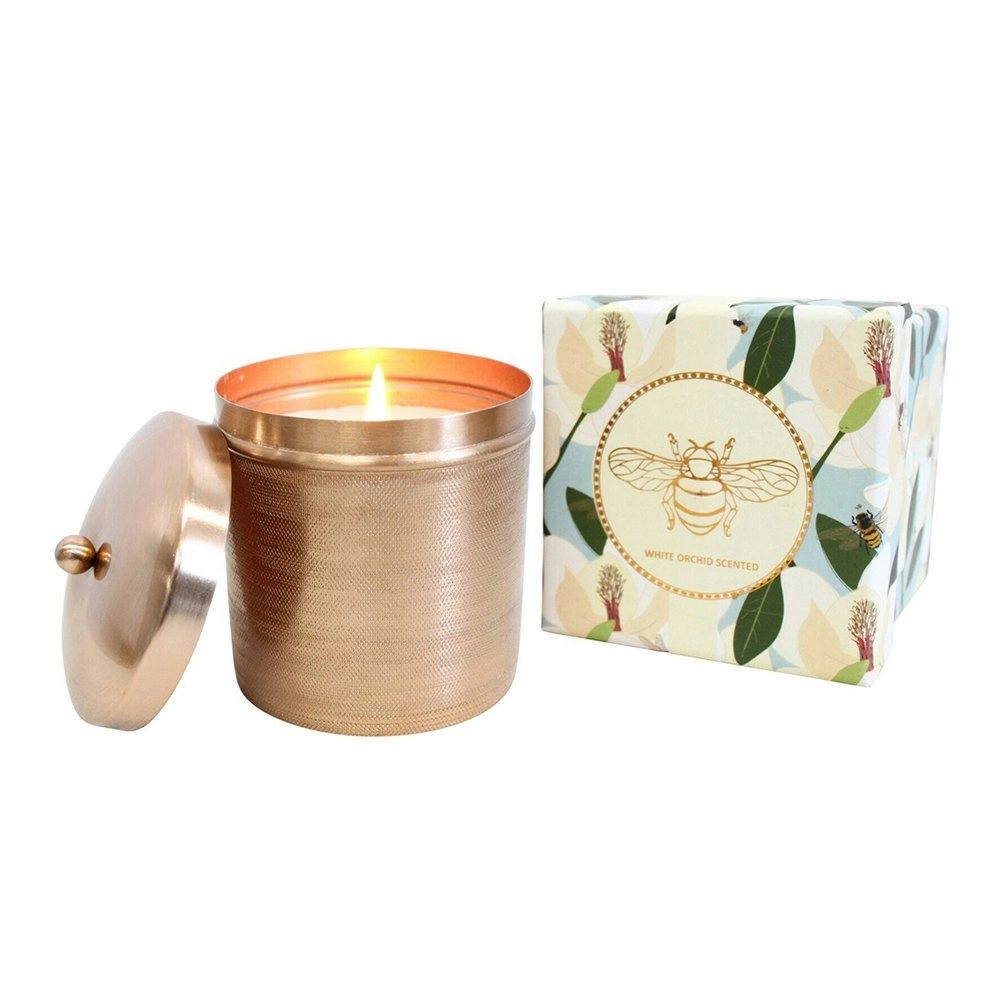 Iron/Wax 12cm Scented Tealight Candle Spun Copper White Orchid Home Fragrance