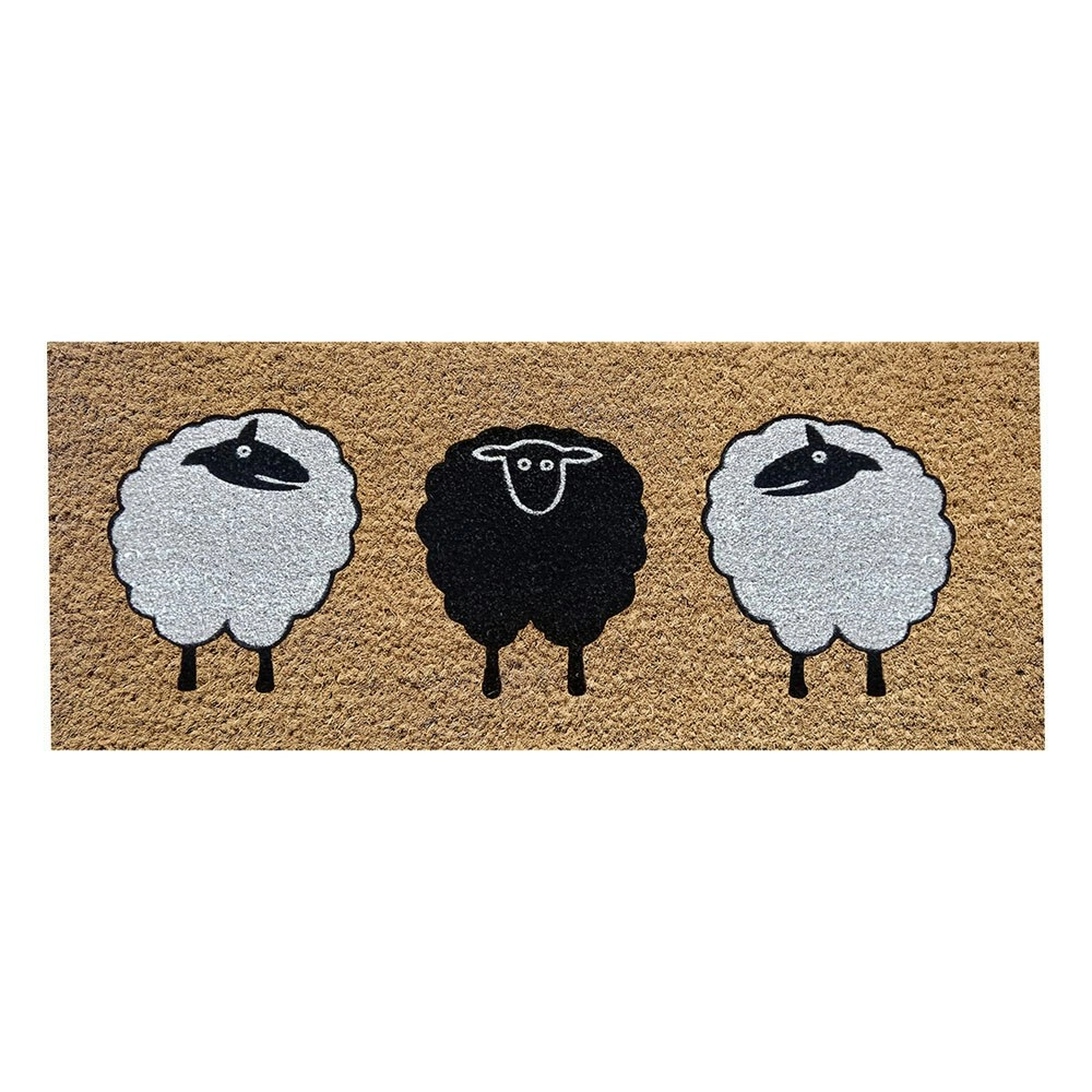 Solemate PVC Backed Coir 3 Sheep 45x110cm Slimline Outdoor Stylish Doormat