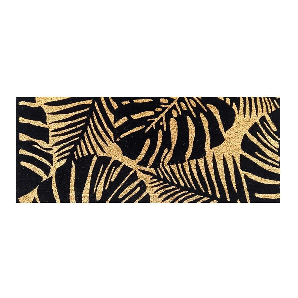 Solemate PVC Backed Coir Black Monstera 45x110cm Slimline Outdoor Doormat