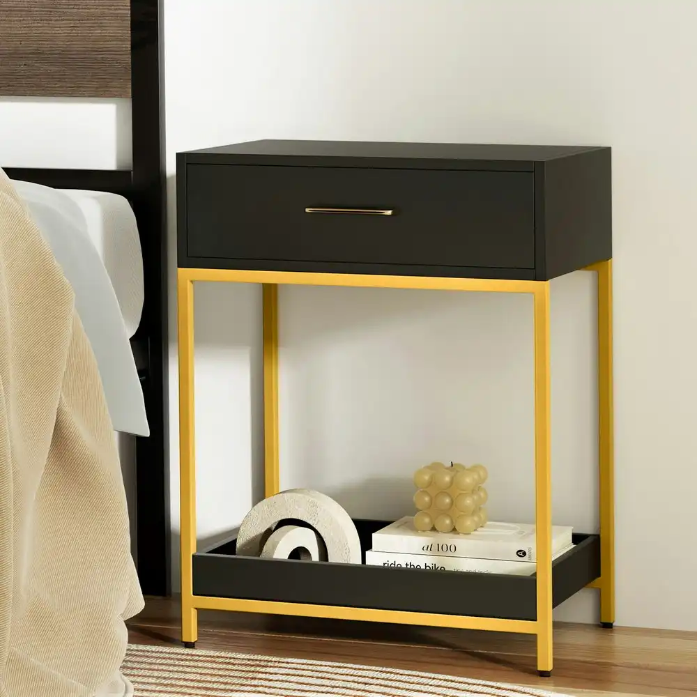 Artiss Bedside Table 1 Drawer with Shelf - MASON Black