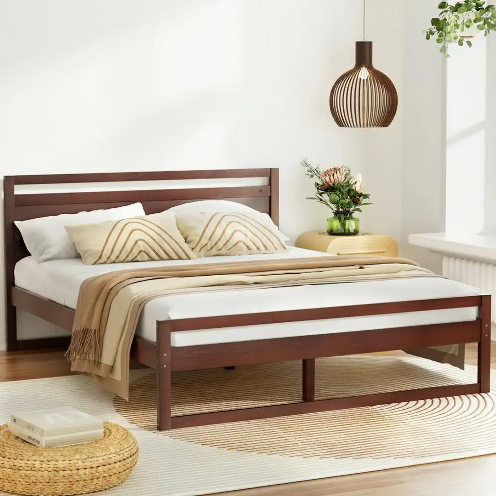 Artiss Bed Frame Queen Size Wooden Walnut WITTON