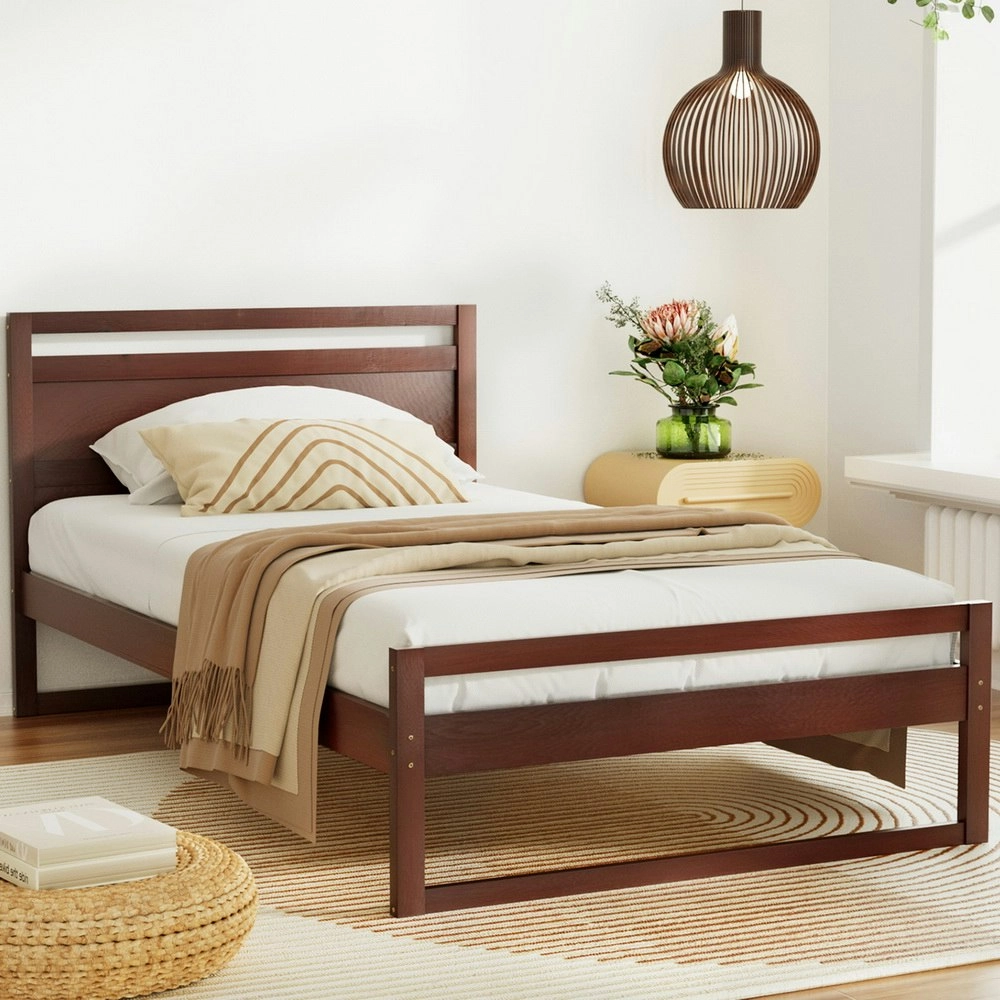 Artiss Bed Frame King Single Size Wooden Walnut WITTON