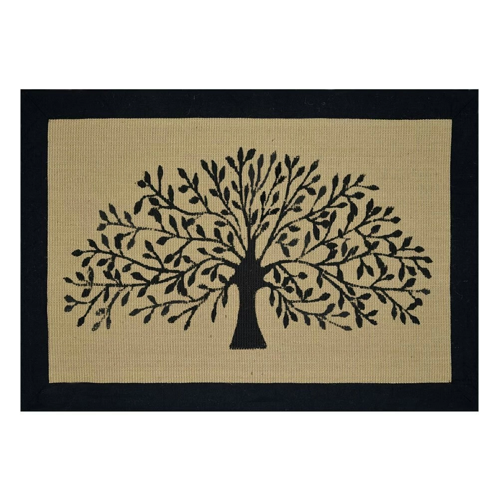 Solemate Jute L/B Tree Black Border 60x90 Stylish Outdoor Entrance Doormat