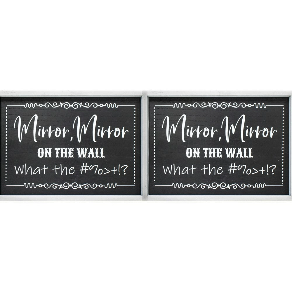 2x MDF 35x25cm Decorative Sign Mirror Mirror On The Wall Hanging Home Room Decor