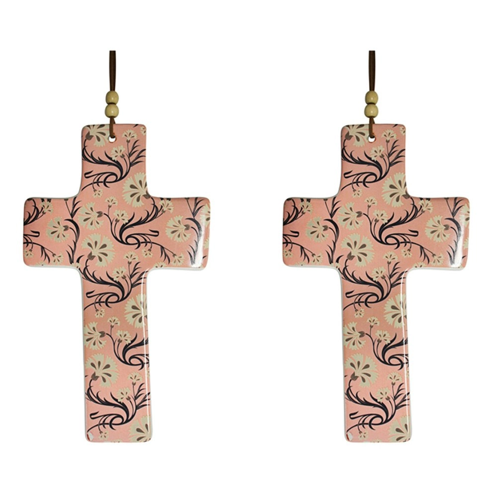 2x Ceramic Hanging 23cm Cross Mystique w/ Hanger Ornament Home Room Decor Large