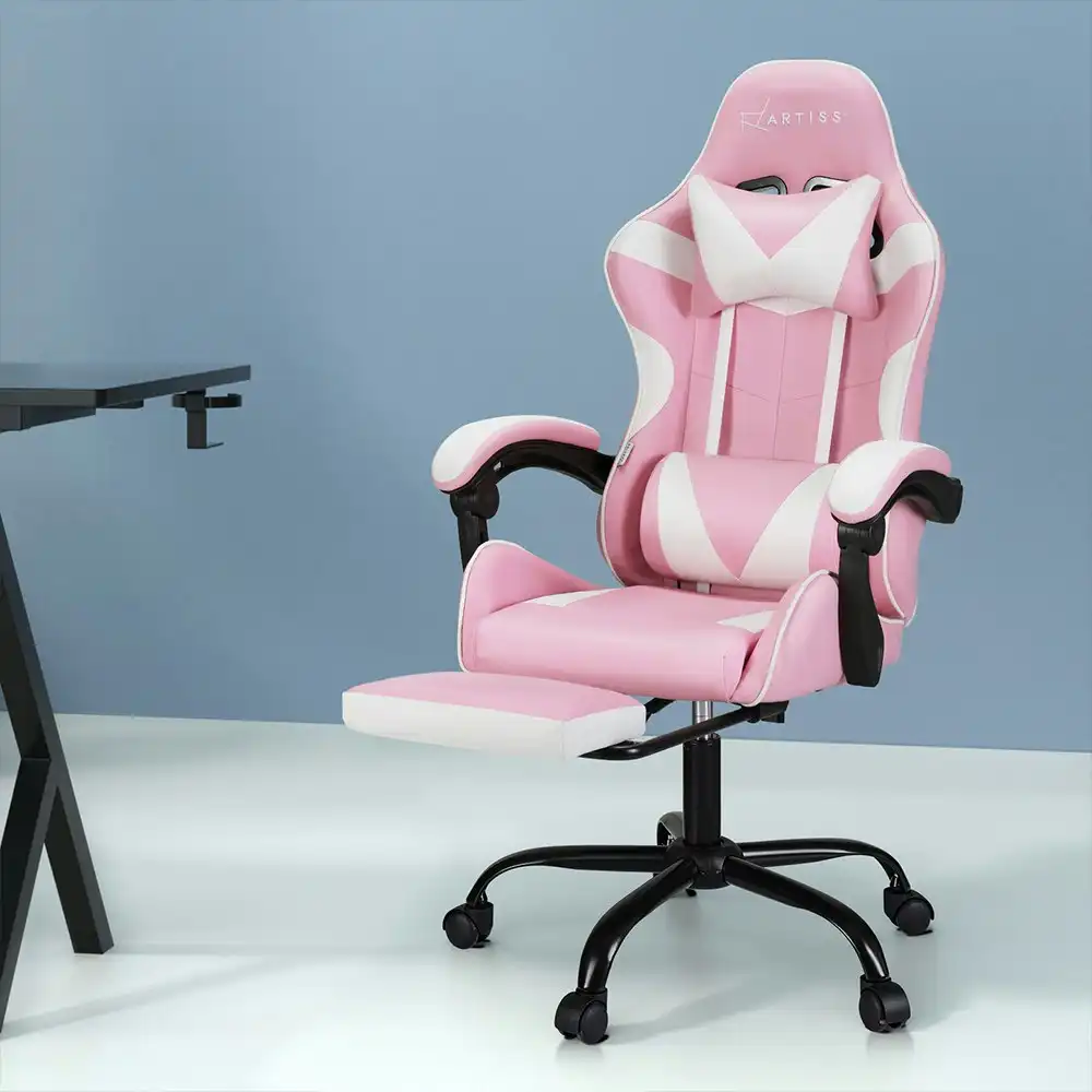 Artiss 2 Point Massage Gaming Office Chair Footrest Pink