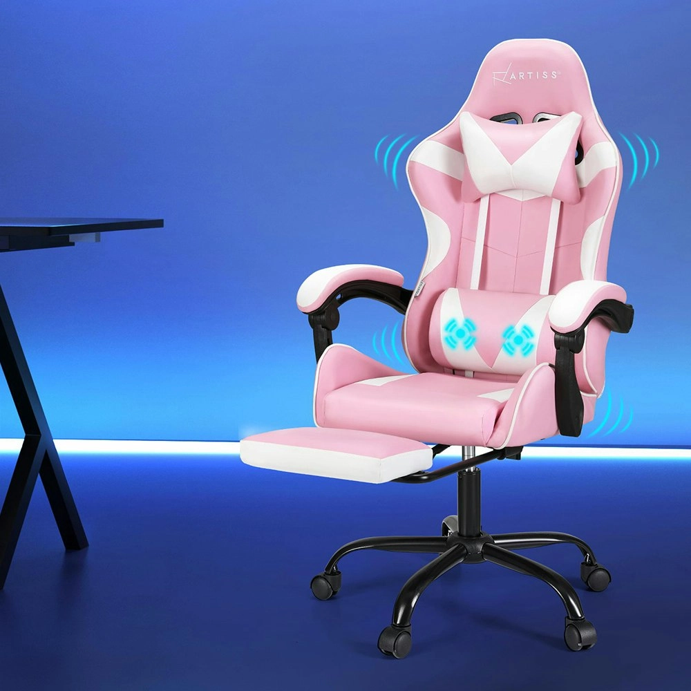 Artiss 2 Point Massage Gaming Office Chair Footrest Pink