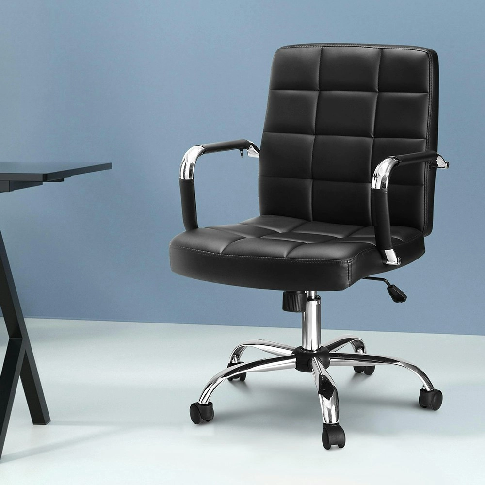 Artiss Office Chair PU Leather Mid Back Black