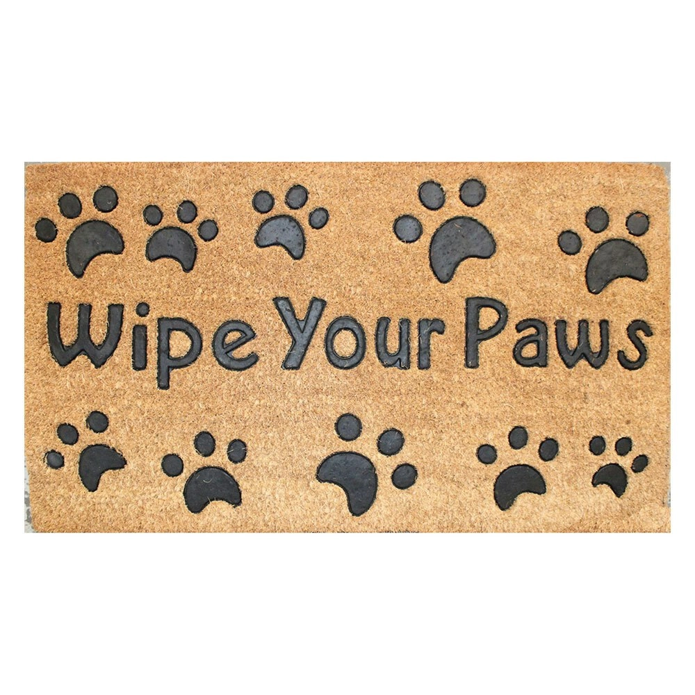 Solemate PVC Backed Coir Embossed 2D Paws 40x70cm Slimline Outdoor Doormat