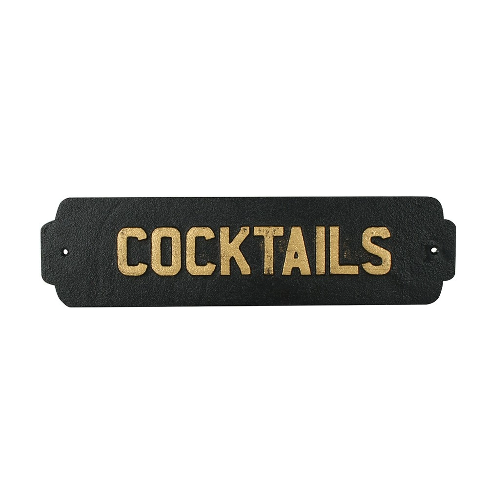 Maine & Crawford Walta 35x9cm Cast Iron Cocktails Plaque Wall Hanging Decor BLK