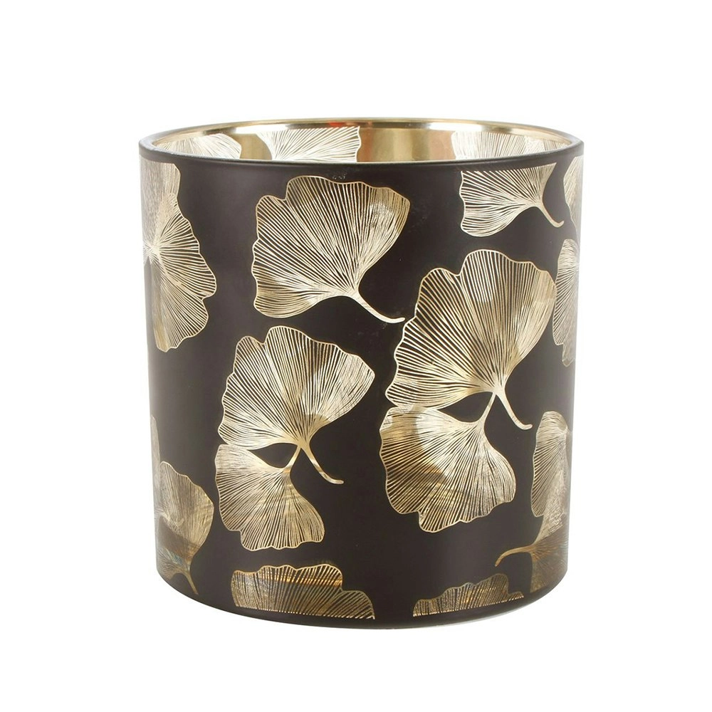 Maine & Crawford 15cm Maalik Glass Ginkgo Candle Holder Storage Decor Black/Gold