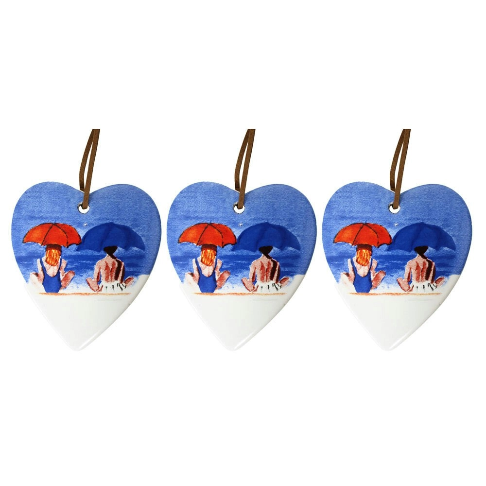 3x Ceramic Hanging 9cm Heart Partners In Crime Ornament w/Hanger Home Room Decor