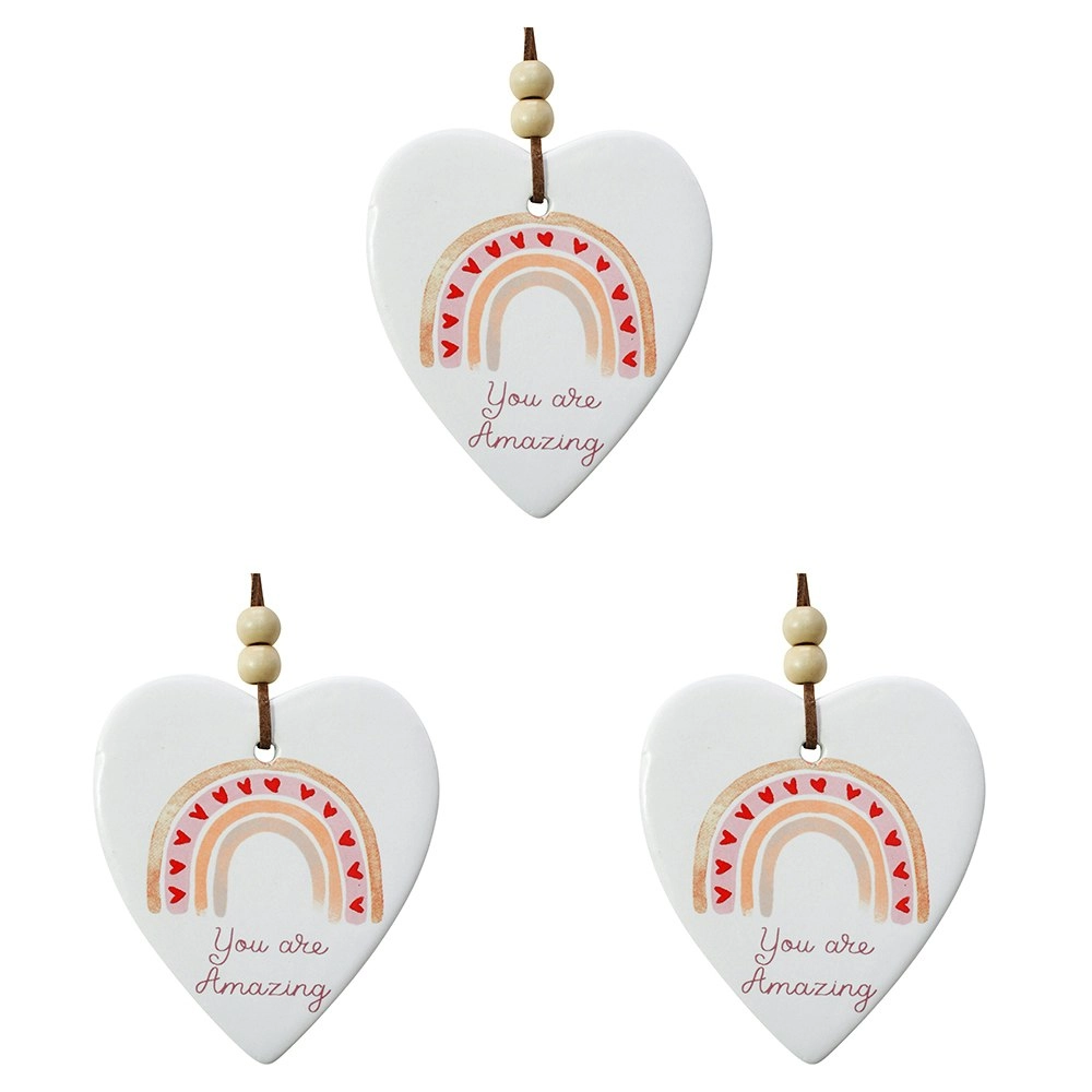 3x Ceramic Hanging 9cm Heart Rainbow Amazing w/Hanger Ornament Home/Office Decor