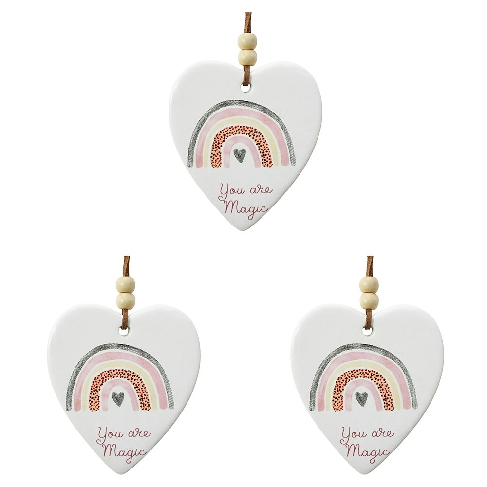 3x Ceramic Hanging 8x9cm Heart Rainbow Magic w/Hanger Ornament Home/Office Decor