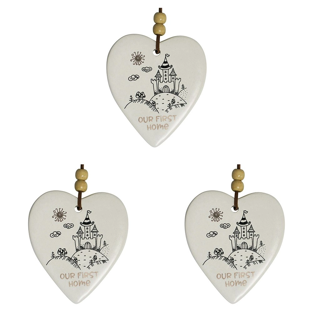 3x Ceramic Hanging 9cm Heart First Home w/Hanger Ornament Home/Office Room Decor