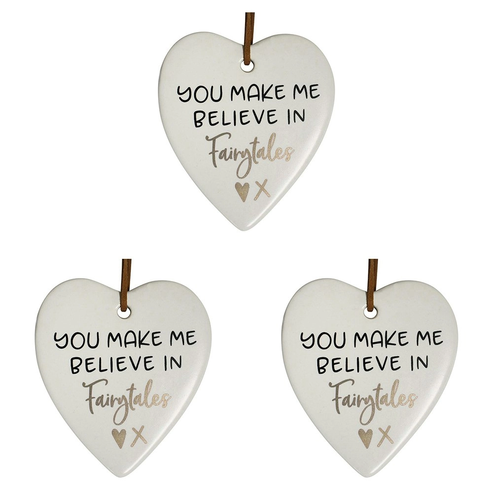 3x Ceramic Hanging 9cm Heart Fairytales w/Hanger Ornament Home/Office Room Decor