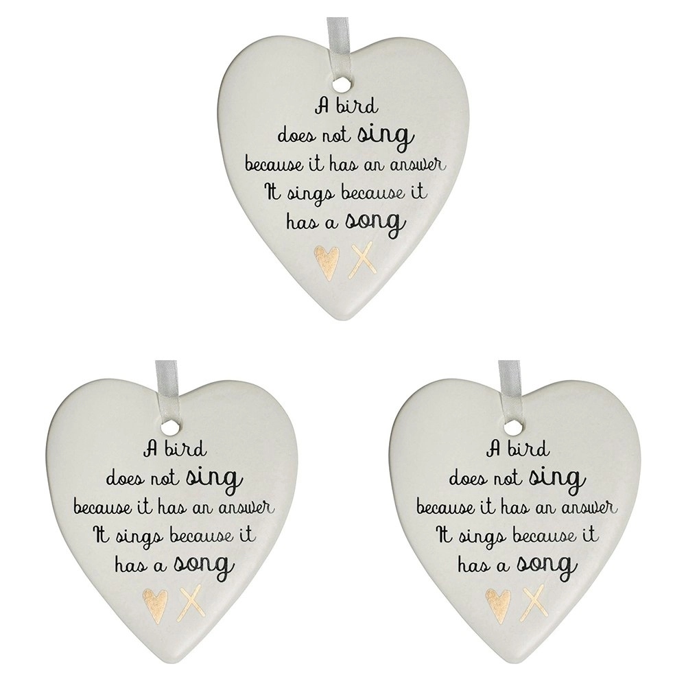 3x Ceramic Hanging 9cm Heart Bird Song w/ Hanger Ornament Home/Office Room Decor