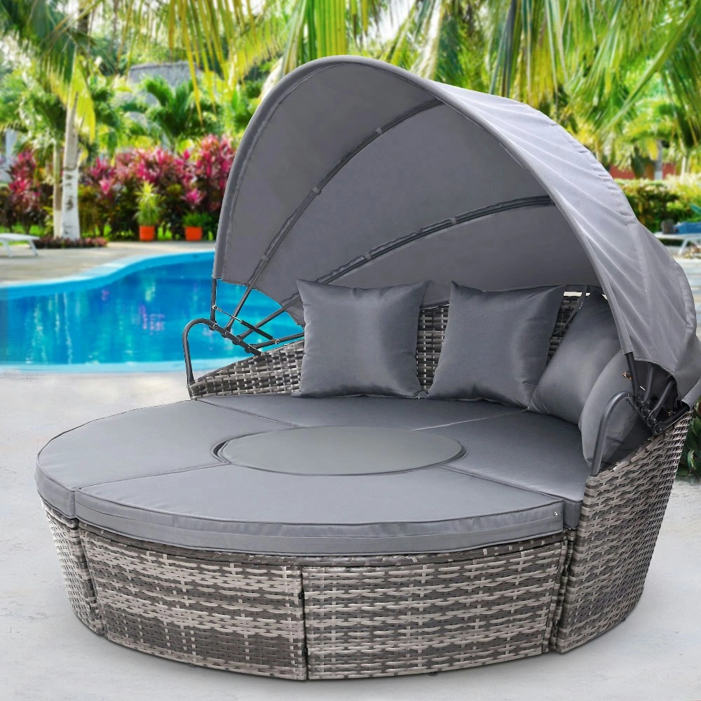 Gardeon Sun Lounge Setting Wicker Lounger Day Bed Patio Outdoor Furniture Grey