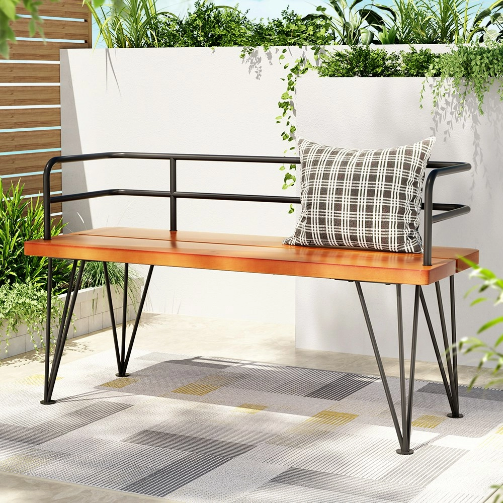 Gardeon Outdoor Garden Bench Seat 122cm Wooden Steel 3 Seater Patio Furniture