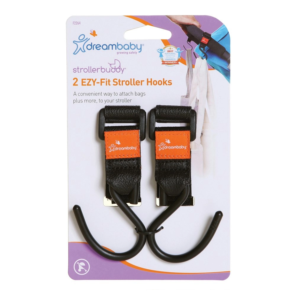 2pc dreambaby Ezy-Fit Hooks Hanger Organiser Attachment For Stroller/Pram Black