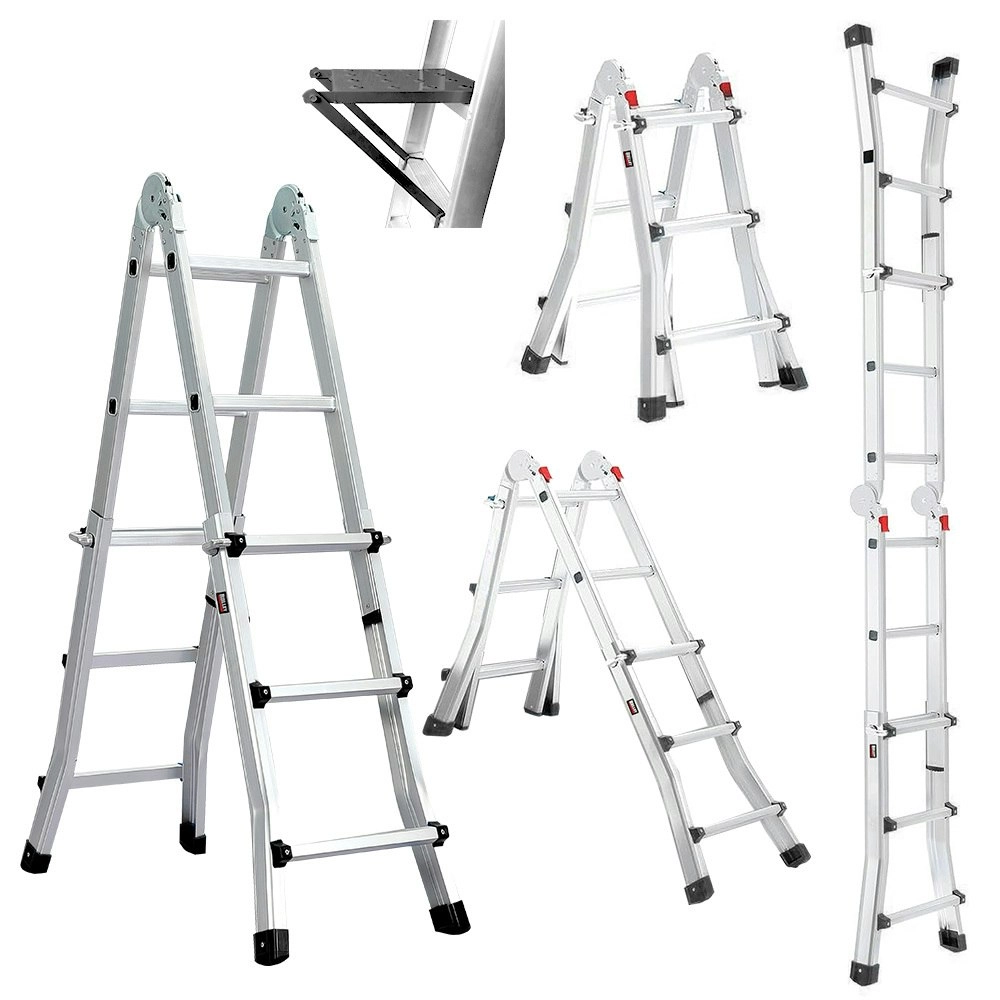 Bullet 2.9m Folding Aluminium Multipurpose Ladder, w/ Workshelf Platform, Spring Assisted Rapid Safety Lock Adjusters