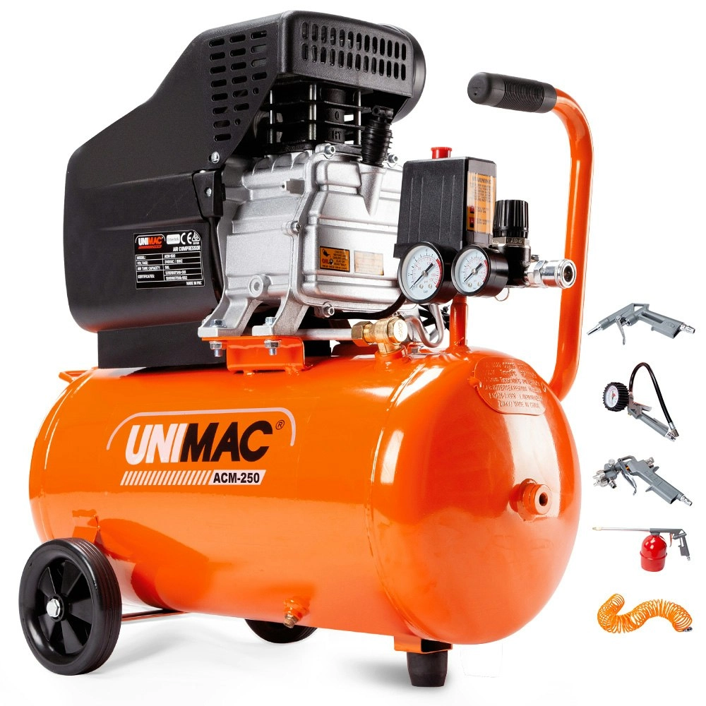 Unimac Portable Electric Air Compressor, 24L 2HP Direct Drive, Includes 5pc Air Tool Kit