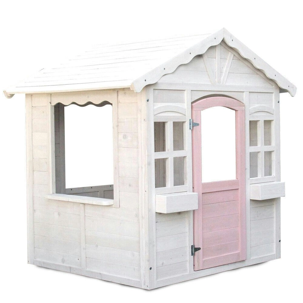 Rovo Kids Cubby House, Wooden Outdoor DIY Timber Cottage Style Playhouse, for Children