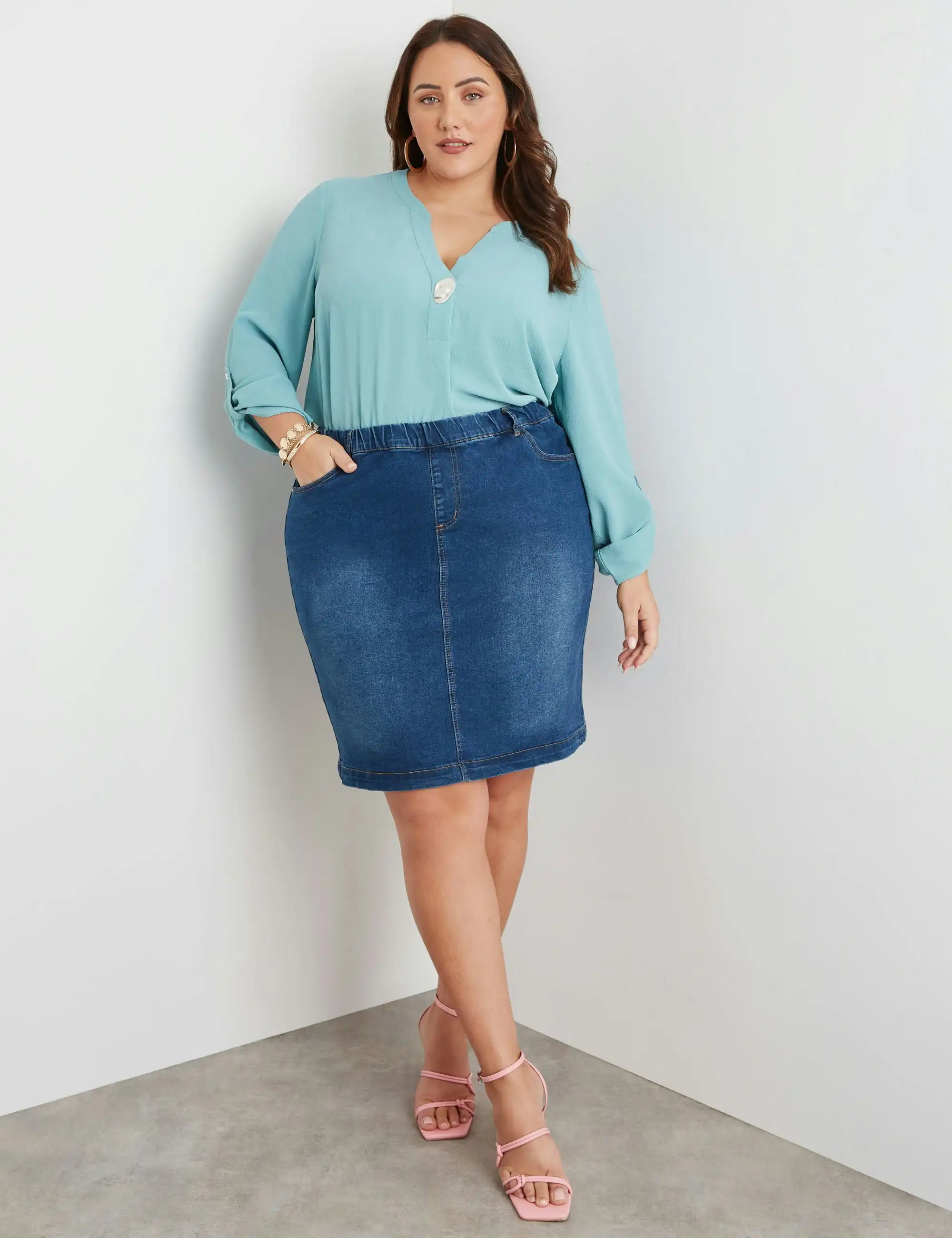 beme Pull On Stretch Denim Skirt (Vintage Wash)