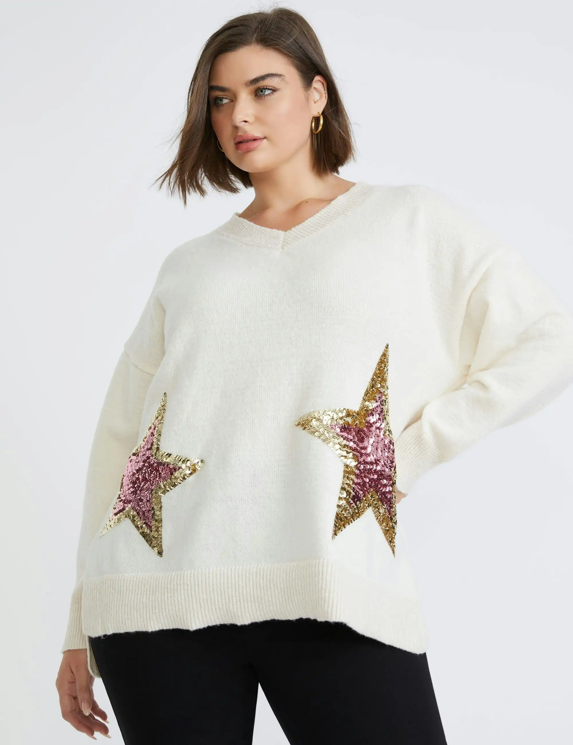 beme Long Sleeve True Knitwear Sequin Star Jumper