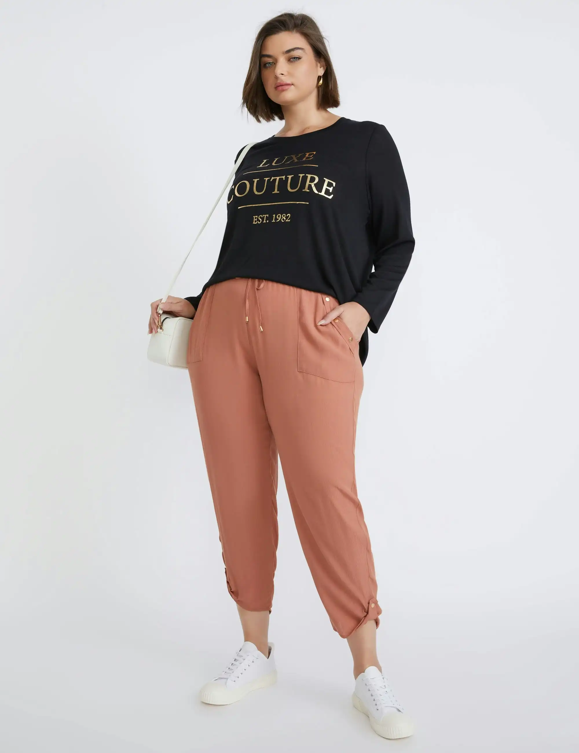 beme Crop Length Woven Stud Detail Pants