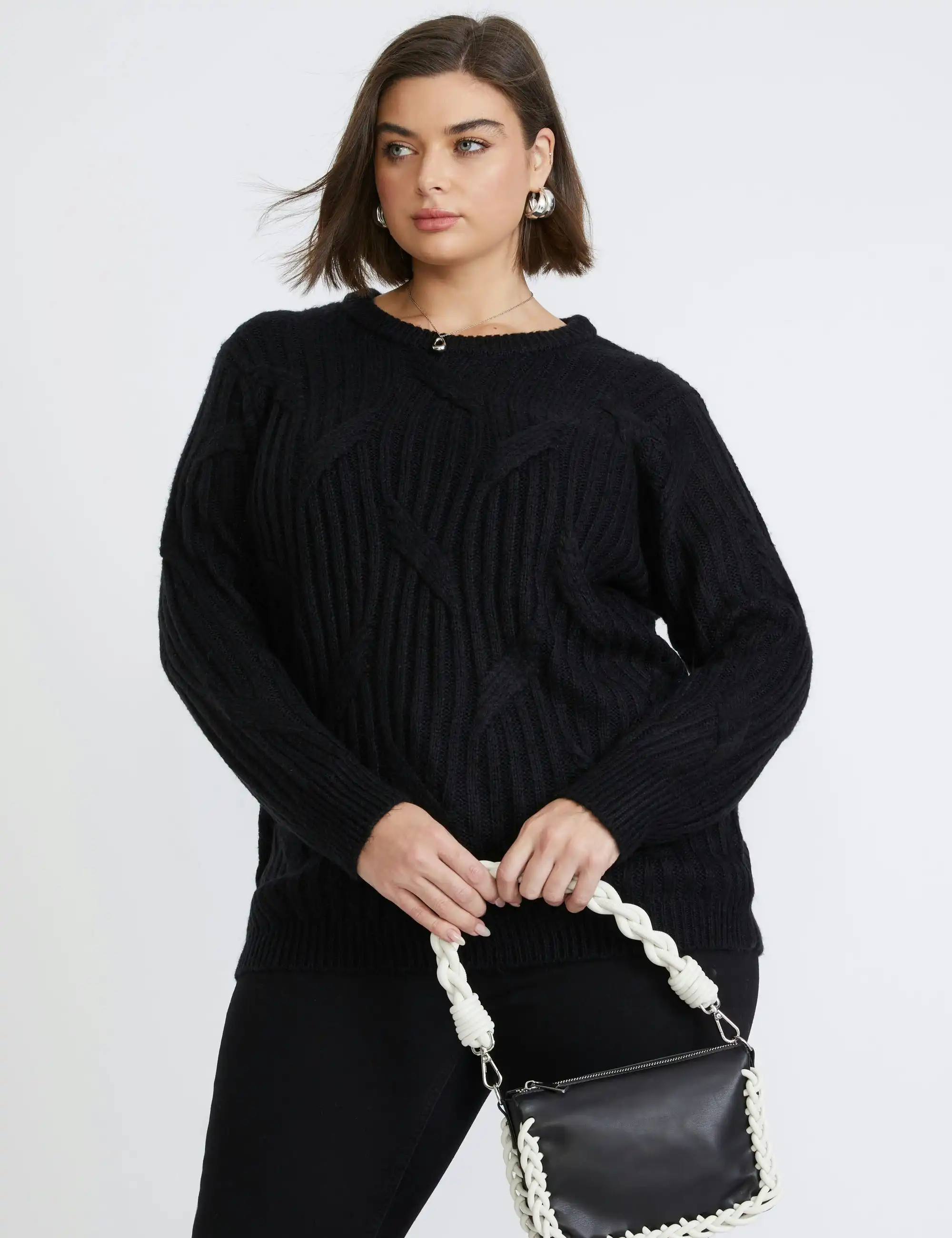 beme Long Sleeve Weave Detail Jumper (Black)