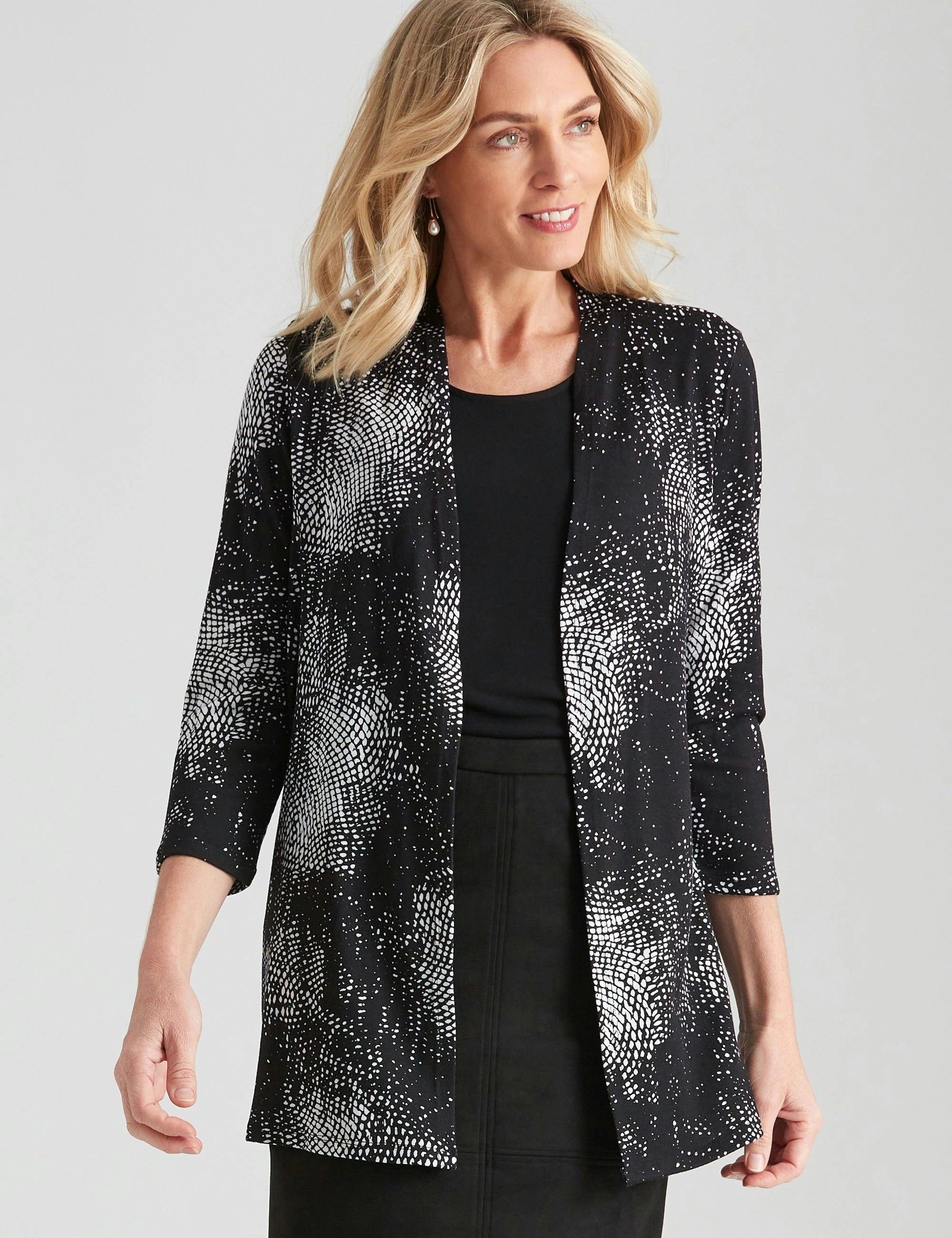 Noni B Button Mono Print Cardigan (Black)