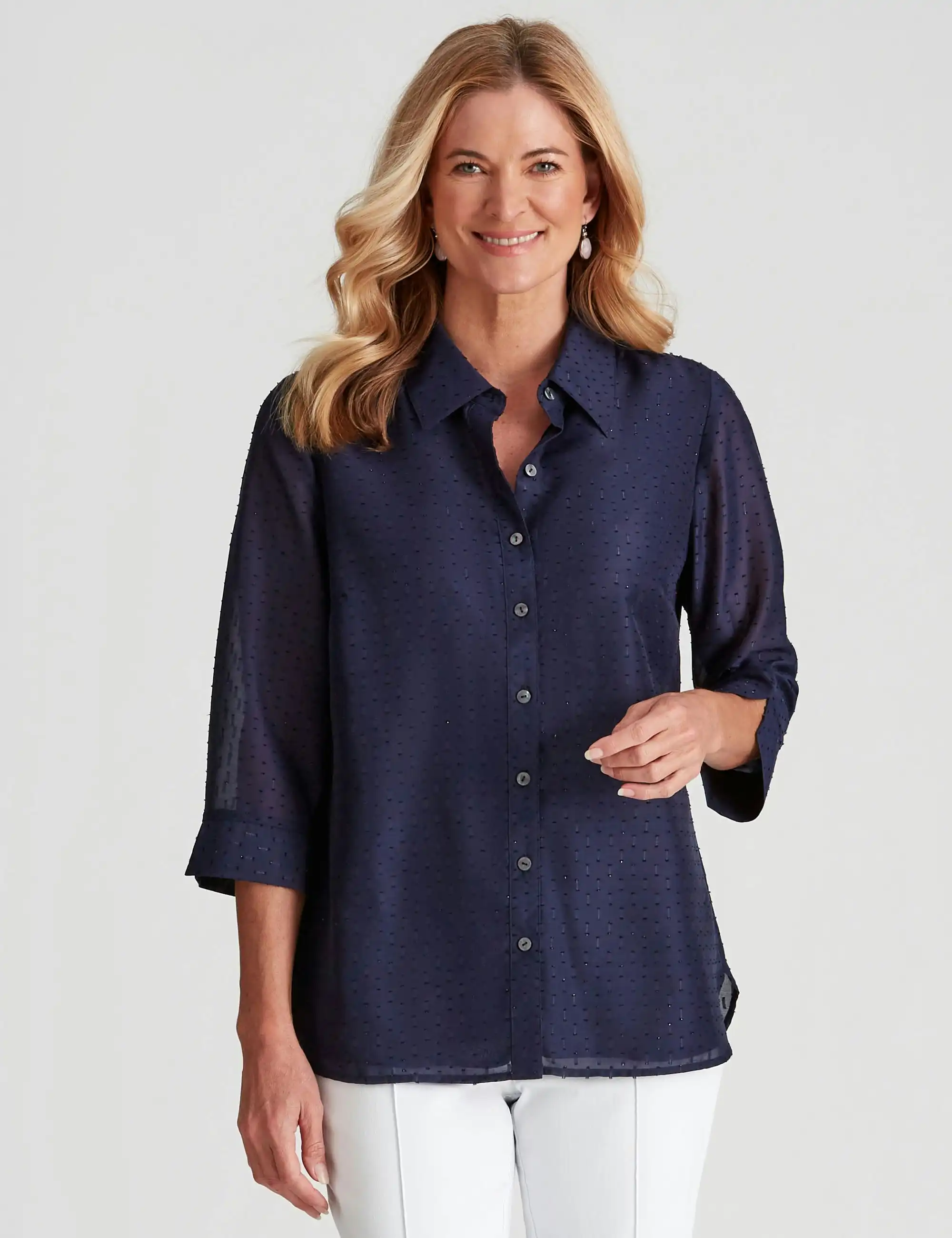 Noni B Lurex Collared Shirt (Navy Blazer)