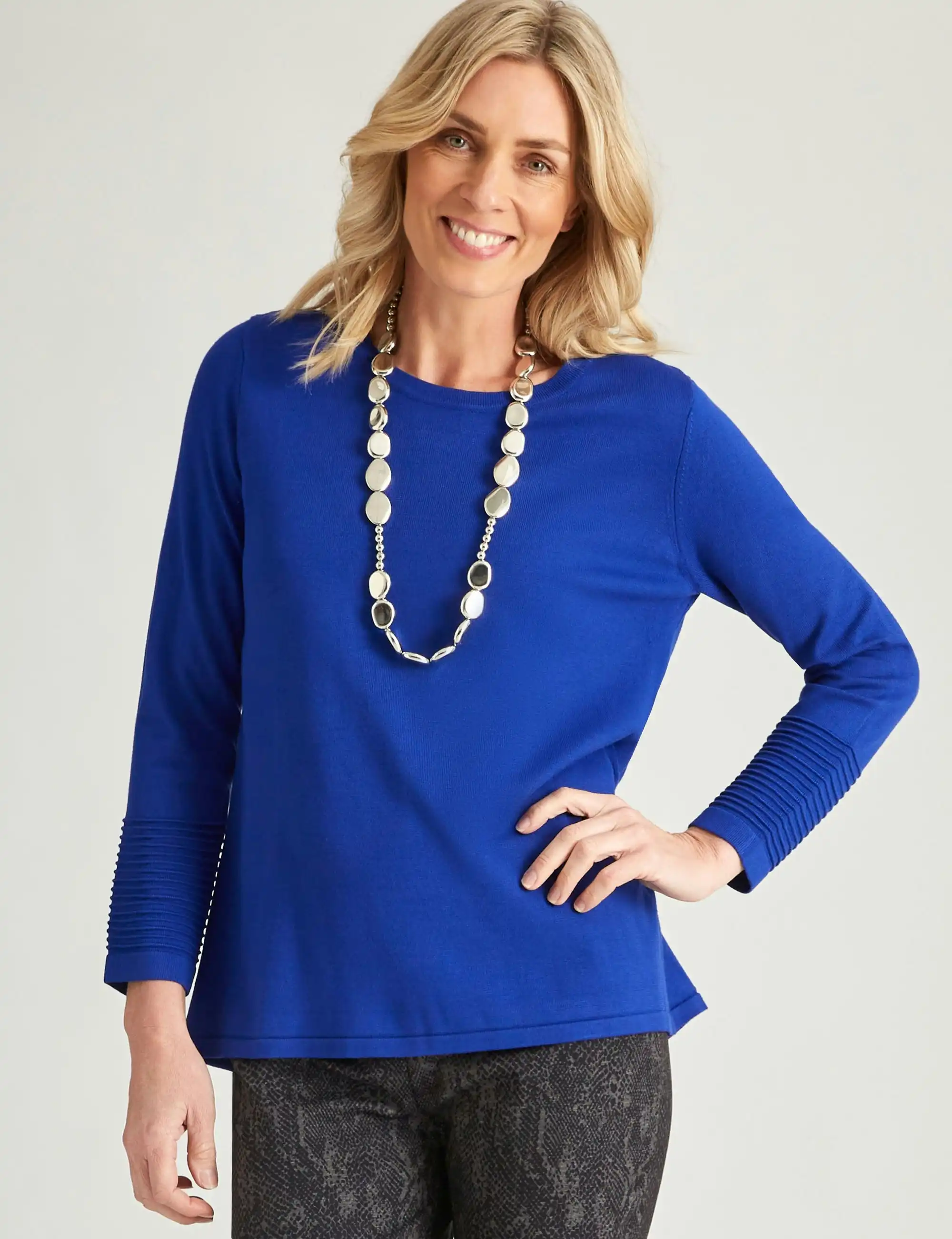 Noni B Pintuck Sleeve Knitwear Top (Electric)