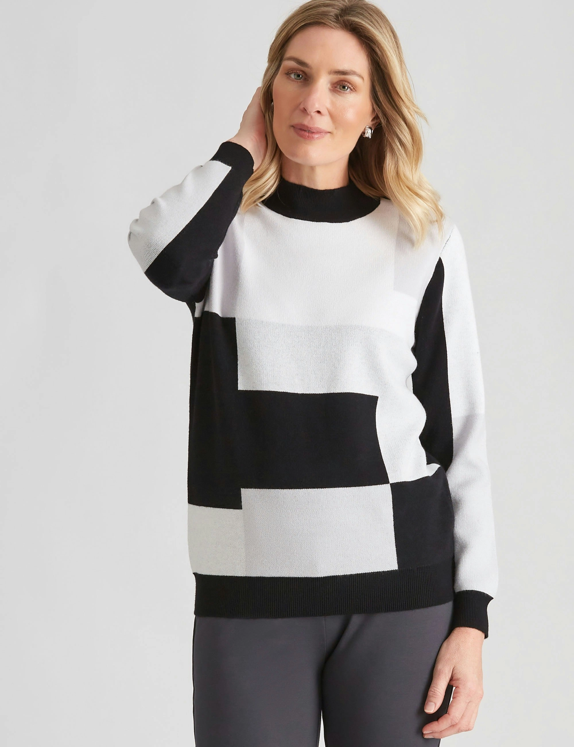 Noni B Colourblock High Neck Jumper (Silver)